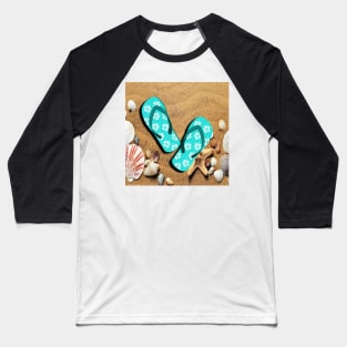 Beach Lover Vibes, Flip Flops, Sand & Seashells Ocean Baseball T-Shirt